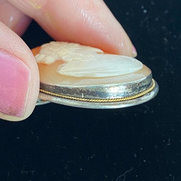 Carved Shell Cameo Grecian Design 925 Sterling Silver Vintage Brooch Pendant - Picture 14 of 16